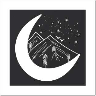 Cresent Moon over the Mountains Posters and Art